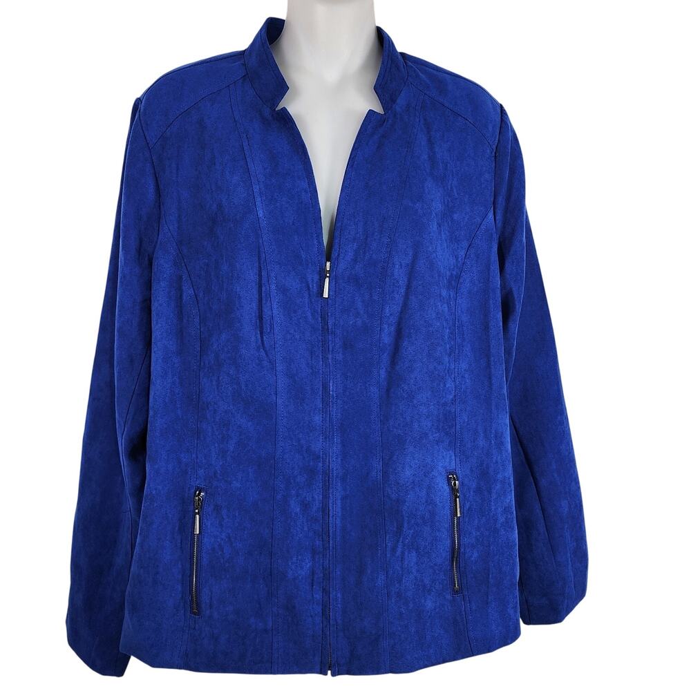 Studio Works Womens Faux Suede Jacket Full Zip Lined Zip Pockets 12 Blue Classic